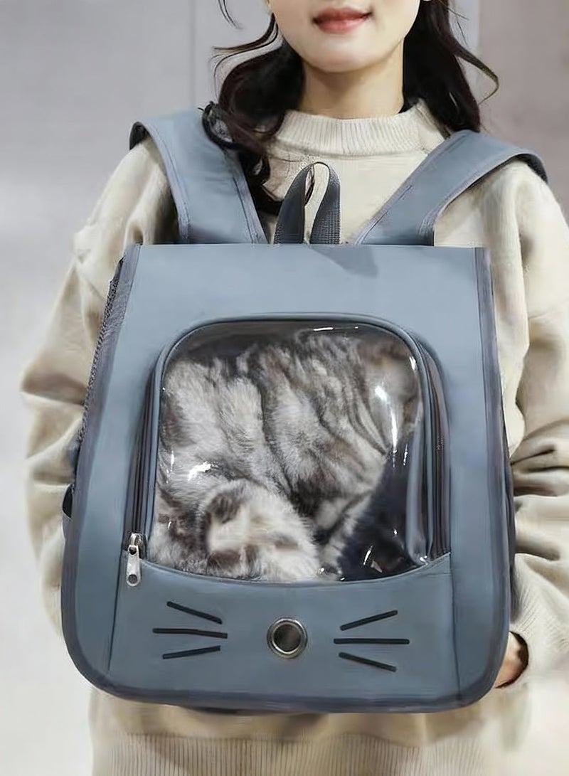 Breathable Portable Pet Carrier Bag Cute Cat Outdoor Travel Puppy Cat Bag Transparent Space Pet Backpack Dark Blue - Image 3